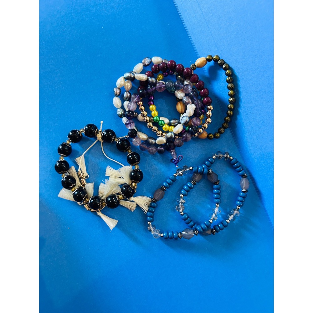Beaded Bracelet Set Women OS Multicolor Excellent Stretch Boho Tassel